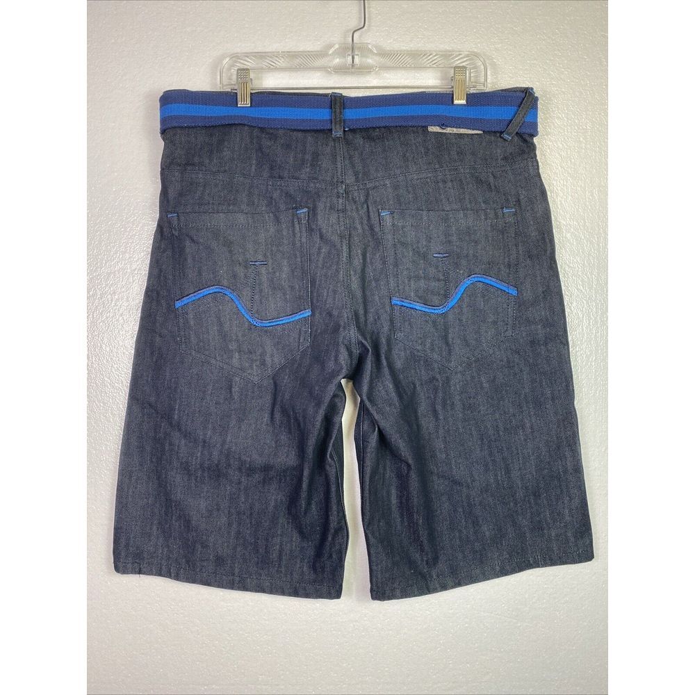 Enyce Sean Combs Mens Jean Short Belted 36 Blue Denim Baggy‎ Skate Hip Hop Y2K